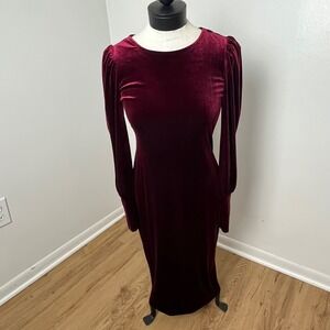 Romantic Goth Whimsygoth Velvet Puff Sleeve Midi Dress Burgundy‎ Size Small